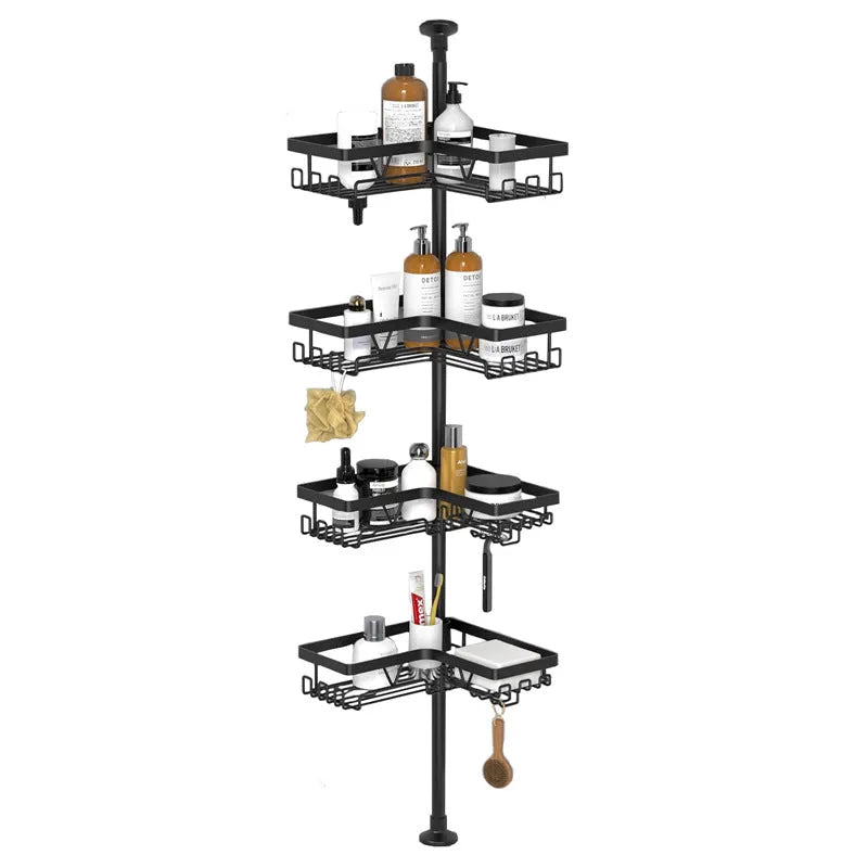 Hole-free bathroom storage rack with 4 adjustable layers in stainless steel and iron construction