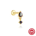 S925 sterling silver flat head thread piercing earrings with super shiny rainbow stone in gold colour