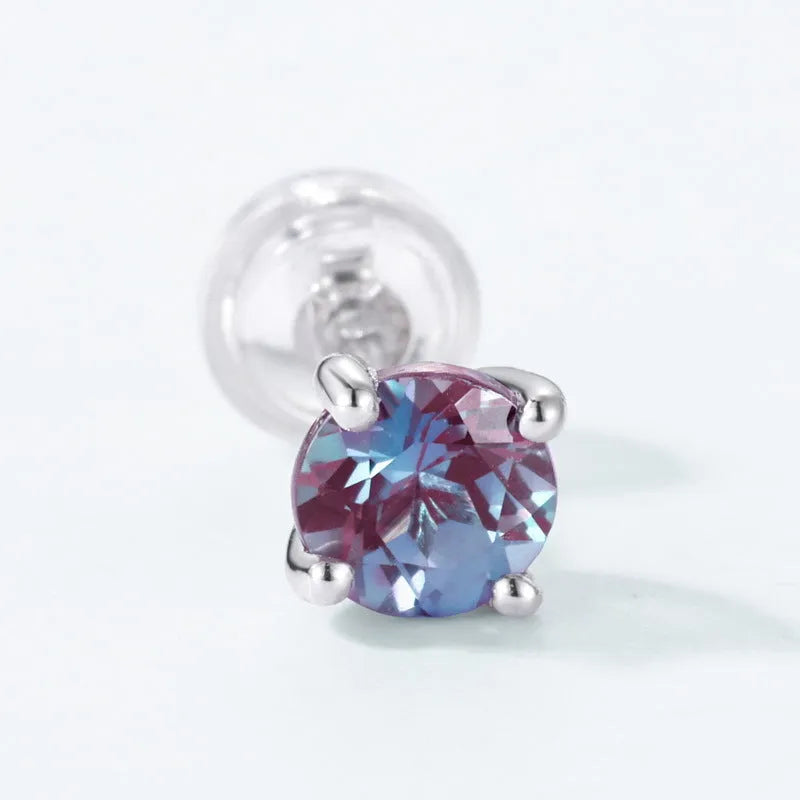 925 silver ear studs with cultivated alexandrite stones in geometric design