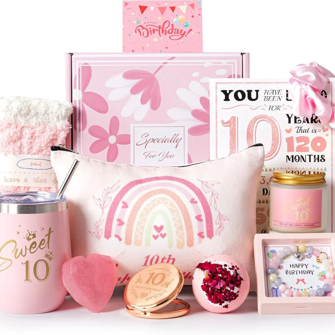 Boxed aromatherapy candle gift set with various modern soy wax designs including pink and sunflower themes.