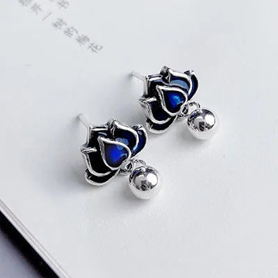 Blue Lotus earrings retro artistic lotus seedpod tassel design alloy ear studs