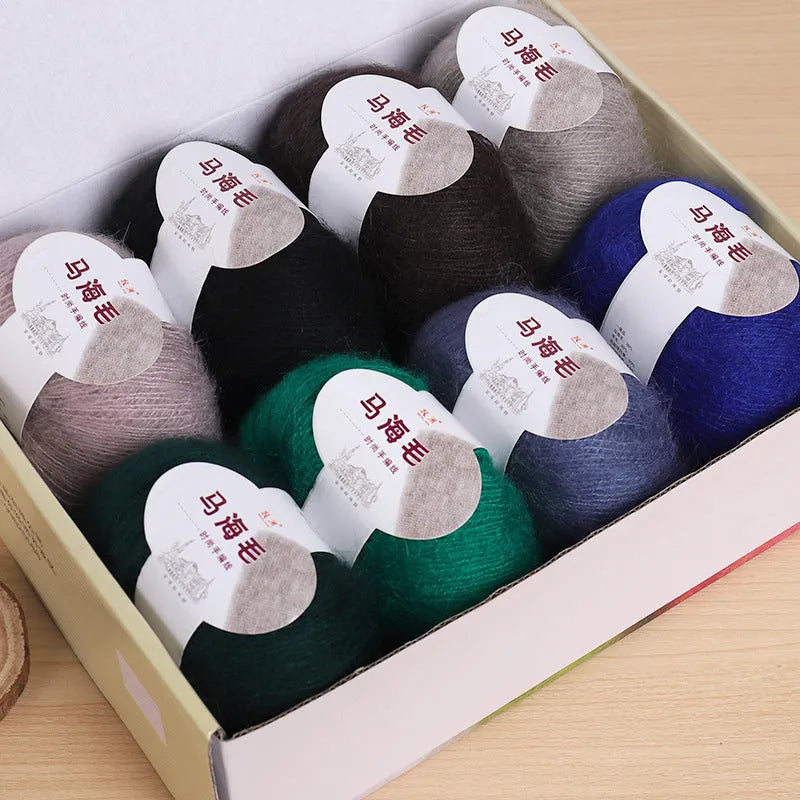 Hand-woven mohair scarf in multiple colour options with DIY knitting wool ball