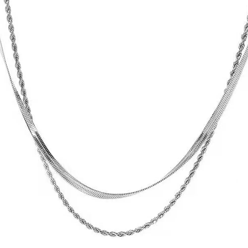 Women's retro double-layer twist geometric necklace with adjustable snake bones chain
