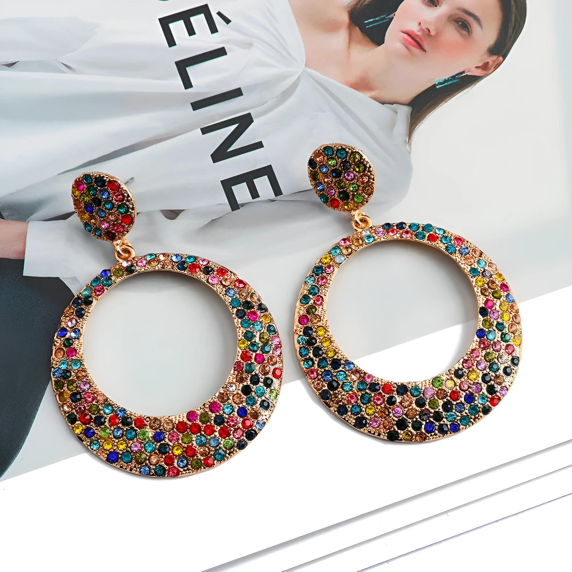 Colourful cartoon style metal pendant earrings with European American fashion design