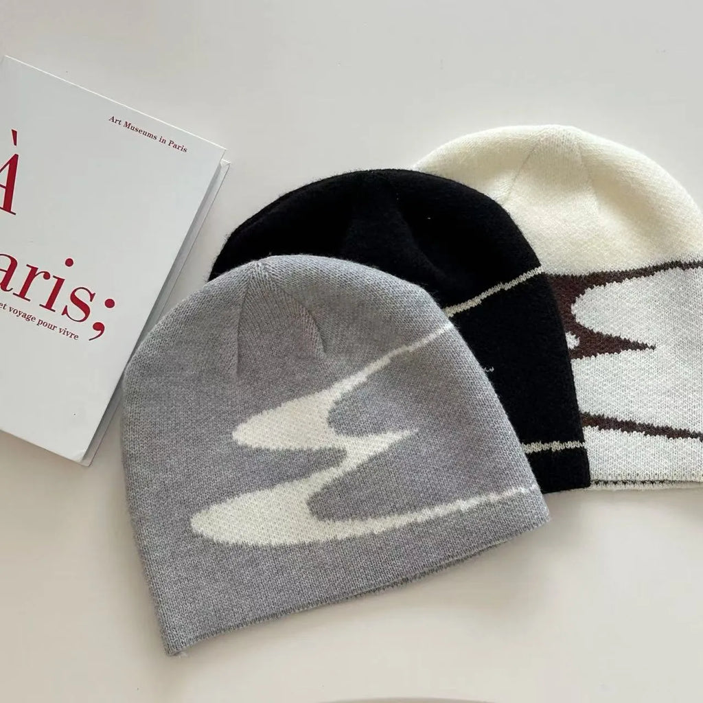 Acrylic knitted beanie hat in black grey or white colour size M 56-58cm