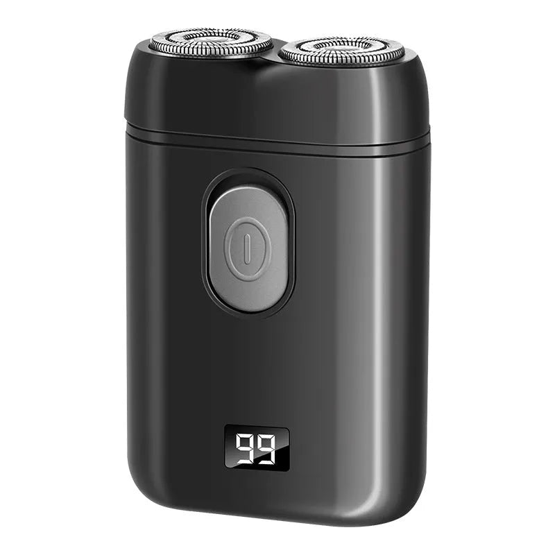 Rechargeable electric shaver with brushless motor, floating cutter head, and LED display in black finish