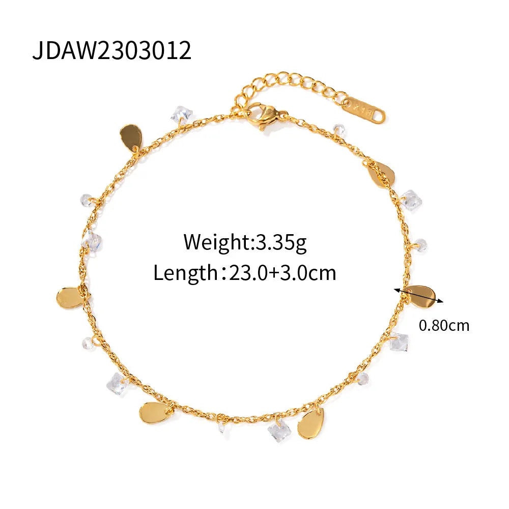 Women's stainless steel water drop tassel anklet with geometry shape design, colour JDAW2303012, on a white background