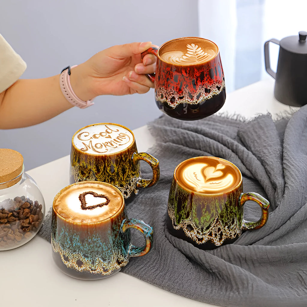 Creative large-capacity retro style couple coffee mug 301-400ml with 8.5cm height and 8cm caliber