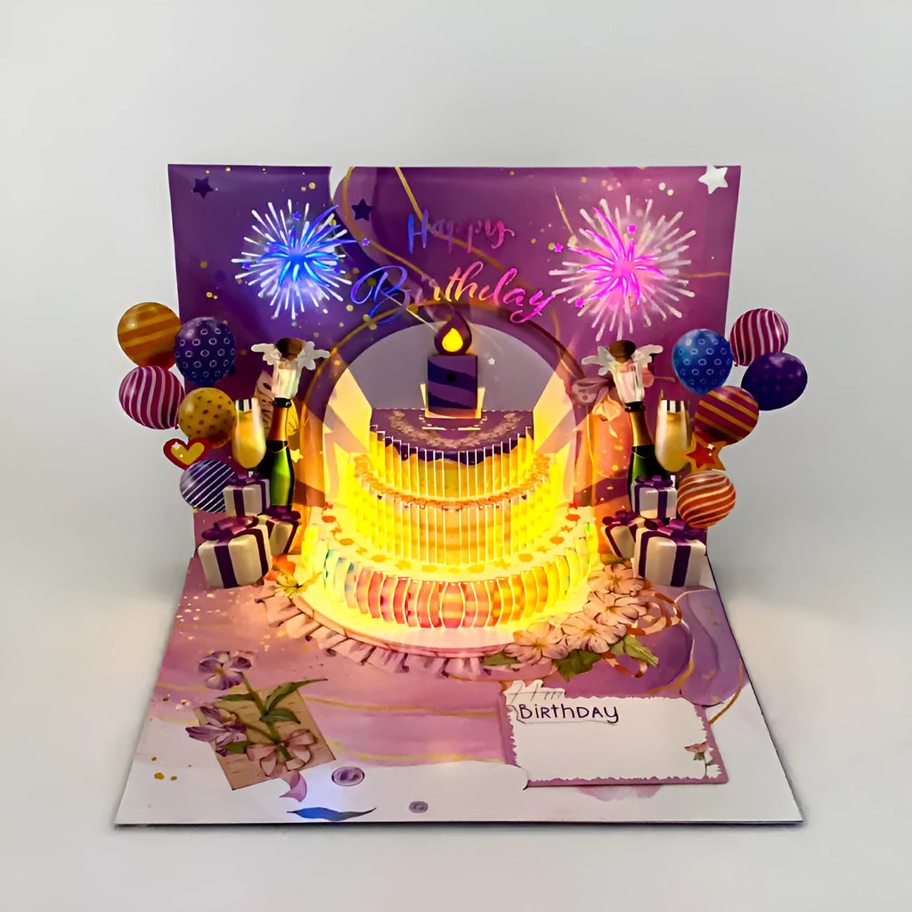 Light Music Blowing 3D cake greeting card in Chinese ink style, showing manual folding details.