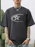 Men's solid colour pure cotton short sleeve T-shirt in Japanese retro style on a hanger.