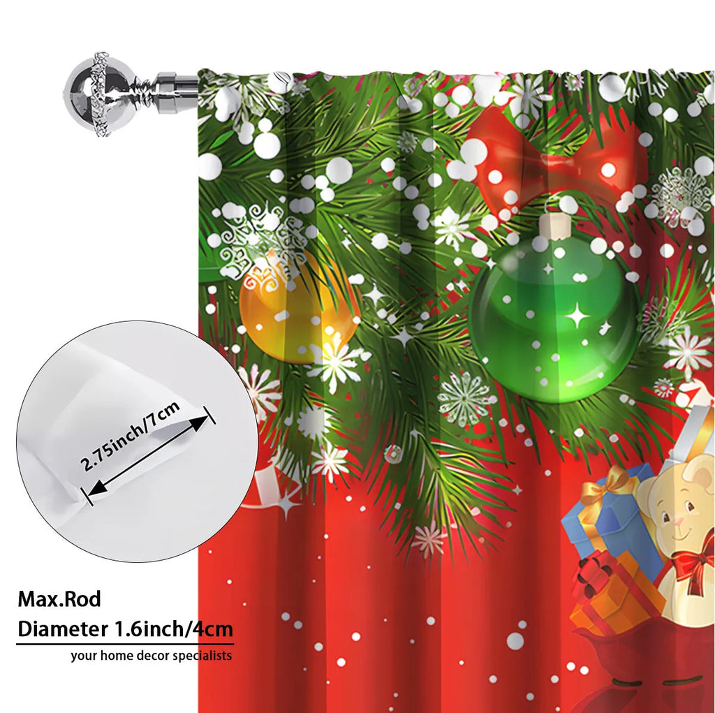 Pair of 3D digitally printed Christmas curtains in a modern European style pattern, hanging at a window.