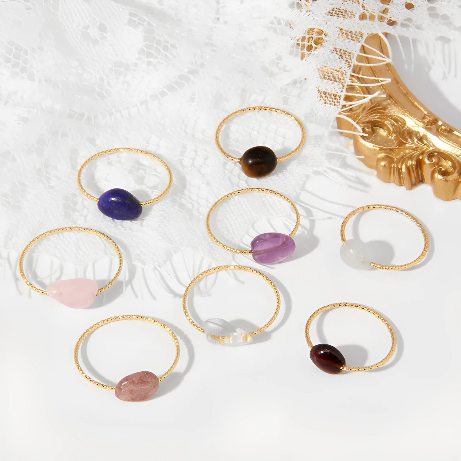 Geometric agate ring with coloured stone centrepiece showing original niche design for women