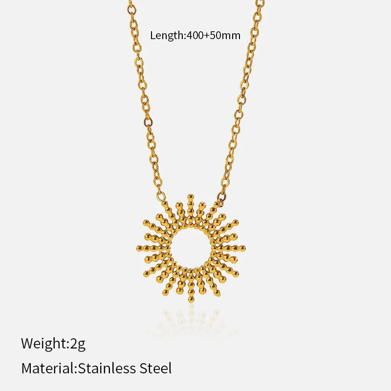 Sunflower series women's geometric chain bracelet and necklace set with 14K gold-plated finish