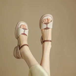 Women's khaki platform sandals with chunky heels and open toe design