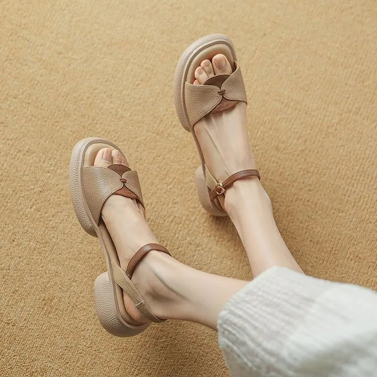 Women's khaki platform sandals with chunky heels and open toe design