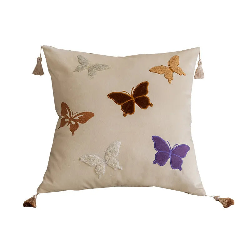 Square cushion with Chinese style butterfly embroidery in beige, black, or purple colour, 45x45 cm size