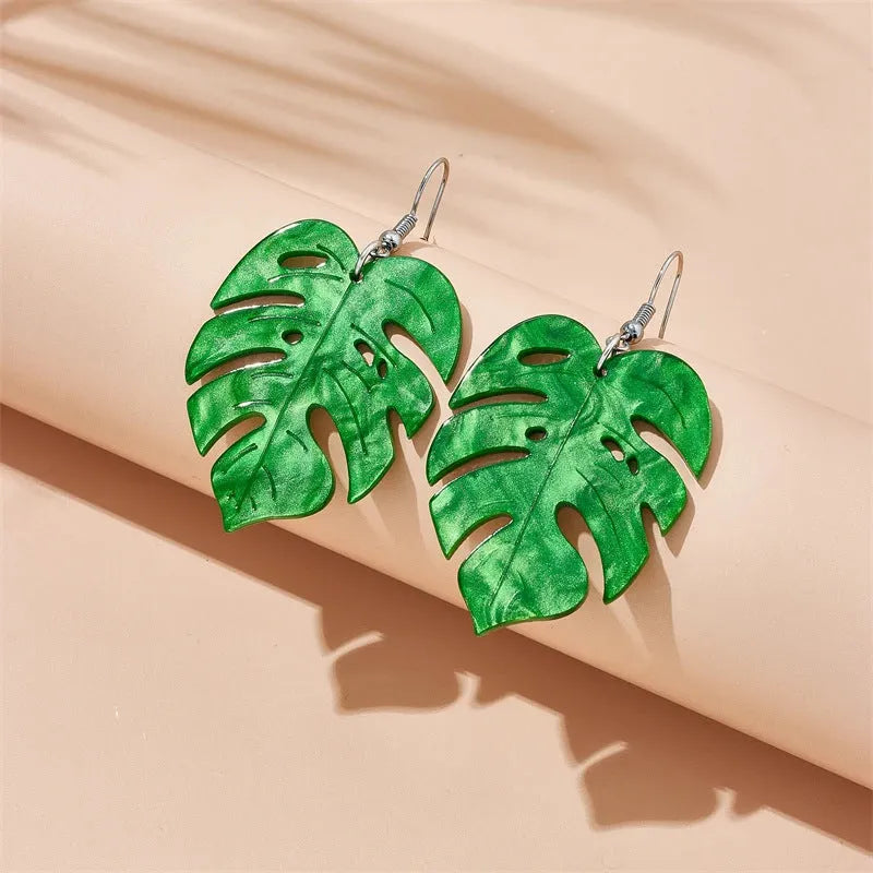 Drop earrings with acrylic coconut and artocarpus fruit charms on alloy hooks in summer colours