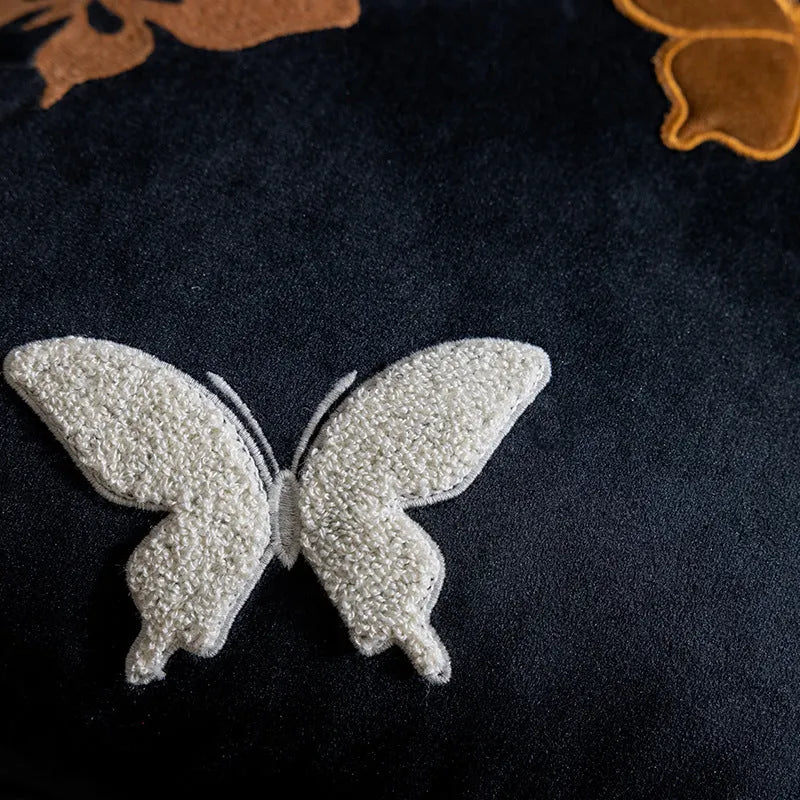 Square cushion with Chinese style butterfly embroidery in beige, black, or purple colour, 45x45 cm size