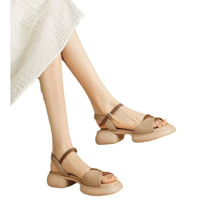 Women's khaki platform sandals with chunky heels and open toe design