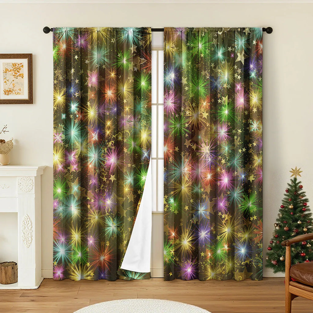 Pair of 3D digitally printed Christmas style curtains with European patterns on polyester fabric