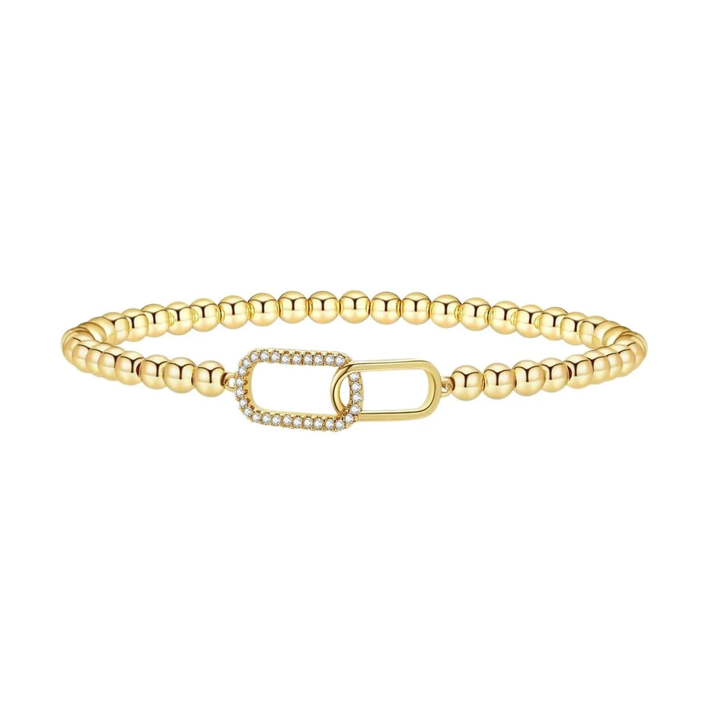 Adjustable stainless steel beaded bracelet showing geometric round beads in electroplated finish