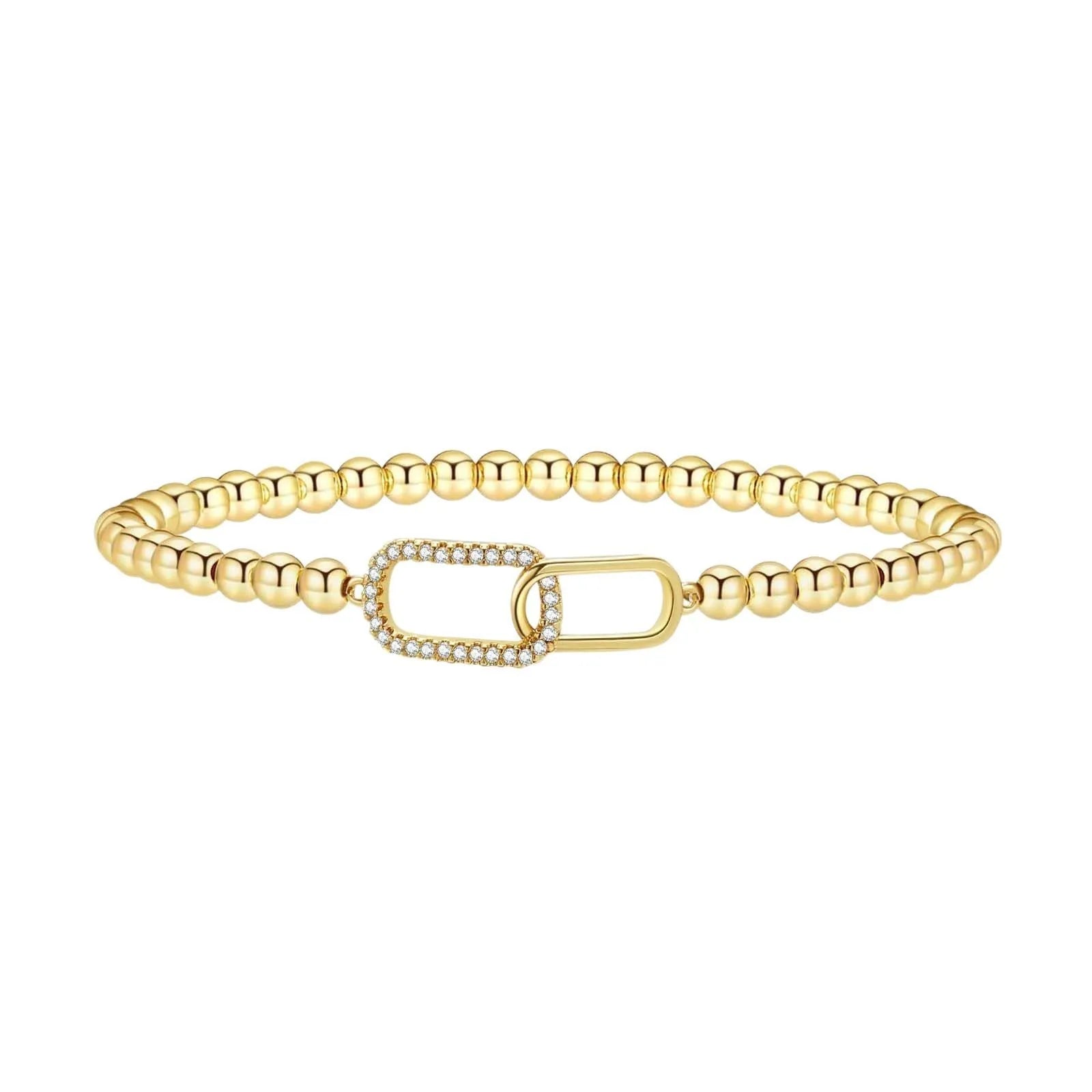 Adjustable stainless steel beaded bracelet showing geometric round beads in electroplated finish