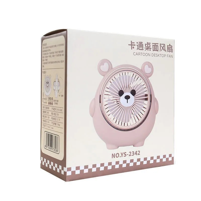 USB desktop fan with dog design showing three speed settings and lightweight plastic construction