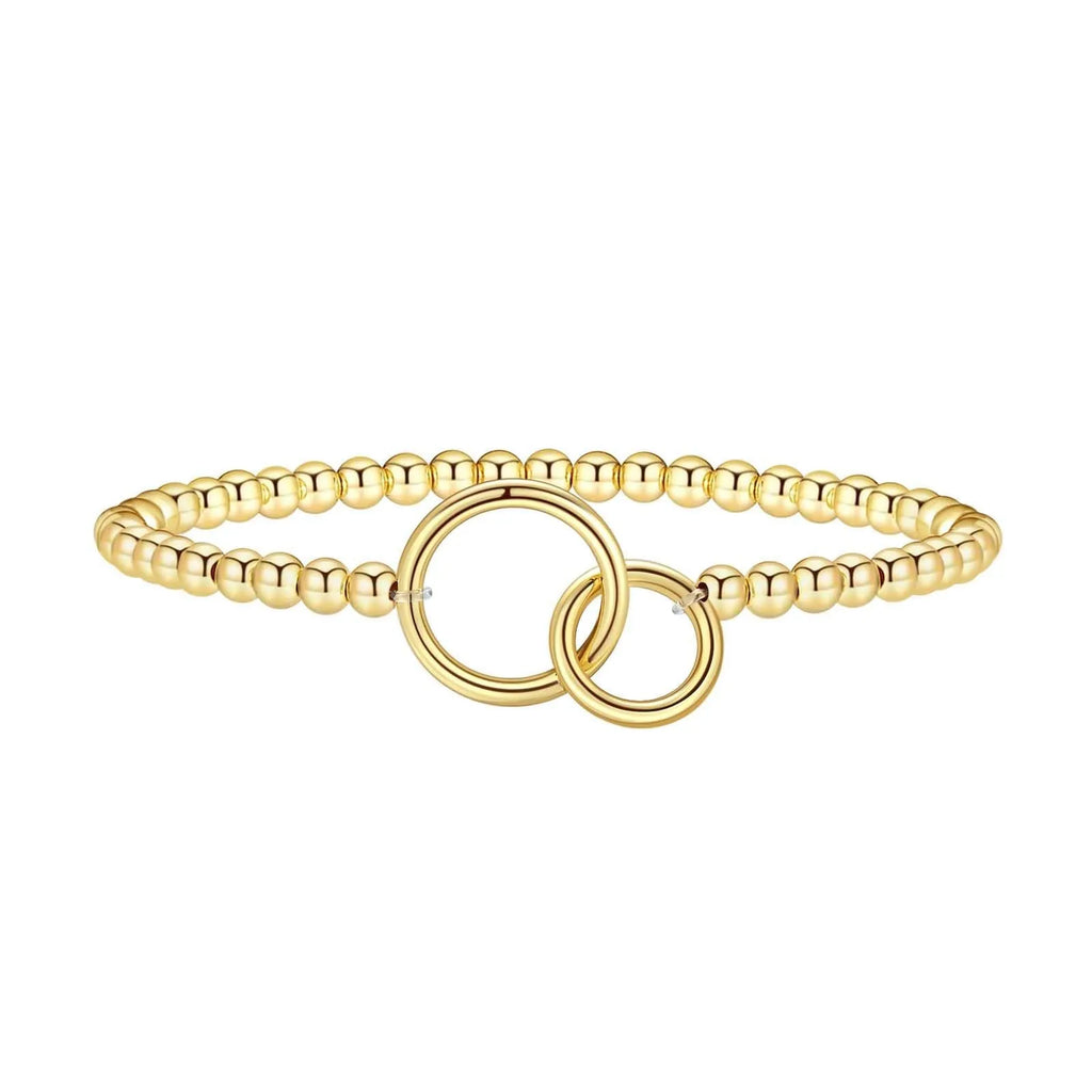 Adjustable stainless steel beaded bracelet showing geometric round beads in electroplated finish