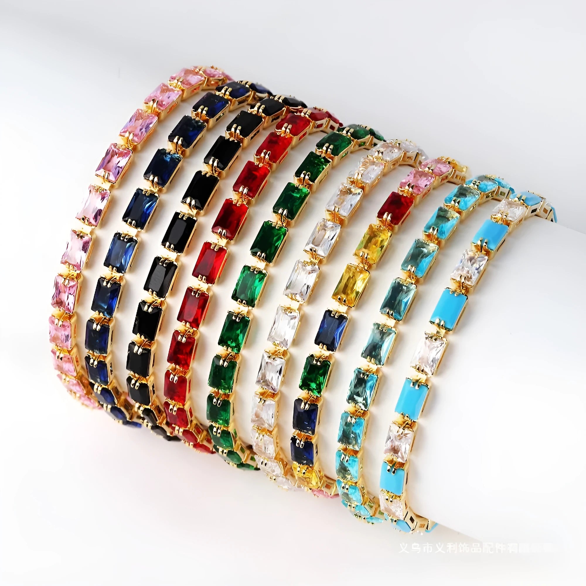 Women's fashion zircon bracelet with coloured stones and metallic electroplated finish