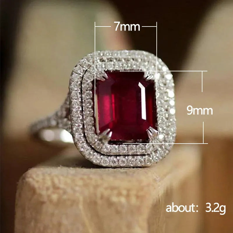 Copper square princess rhinestone ring in F827 Red colour for women with geometric design