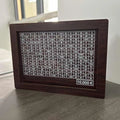 Digital coin bank with nostalgic retro wood design, modern simplicity style, digital counter