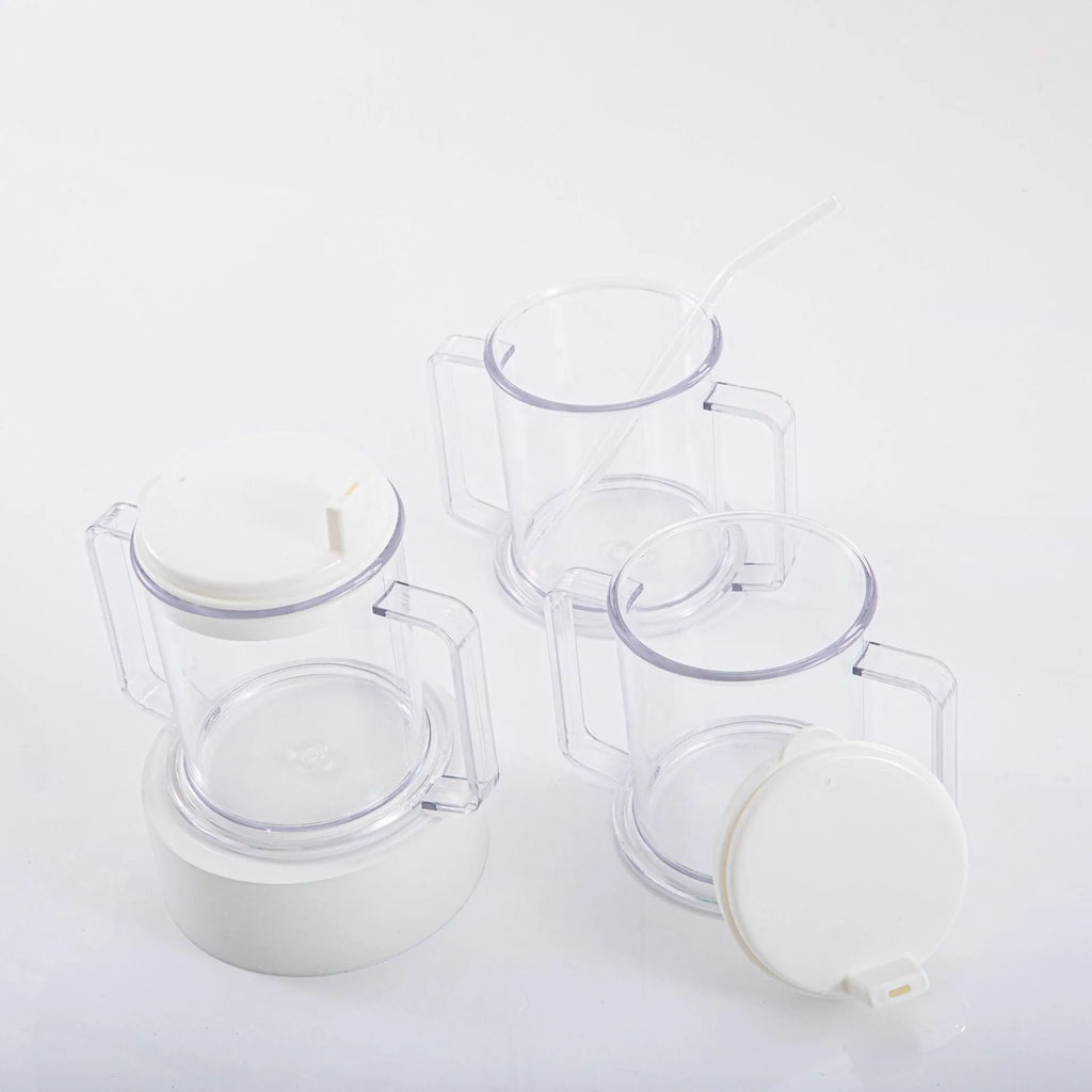 Transparent spill-proof drinking cup with modern design showing 14cm height