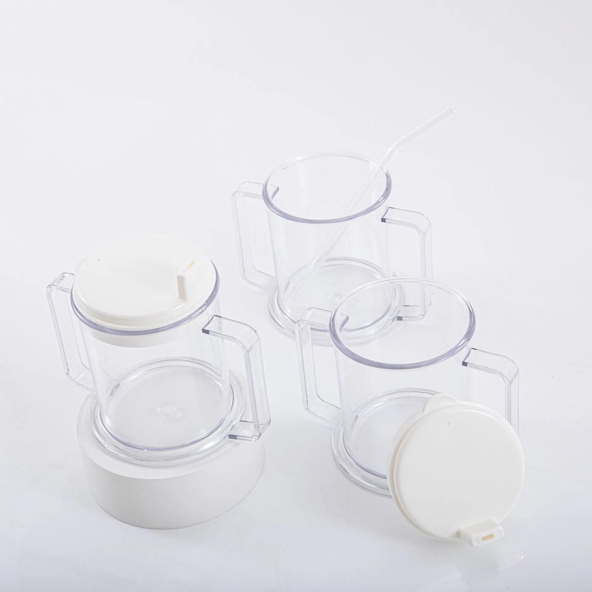 Transparent spill-proof drinking cup with modern design showing 14cm height