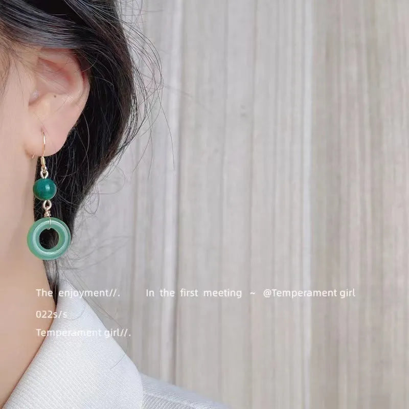 Green zinc alloy Peace Buckle shaped earrings for Chinese Hanfu and cheongsam outfits.