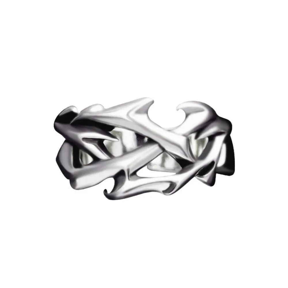 Copper thorn flower ring with adjustable opening in geometric design