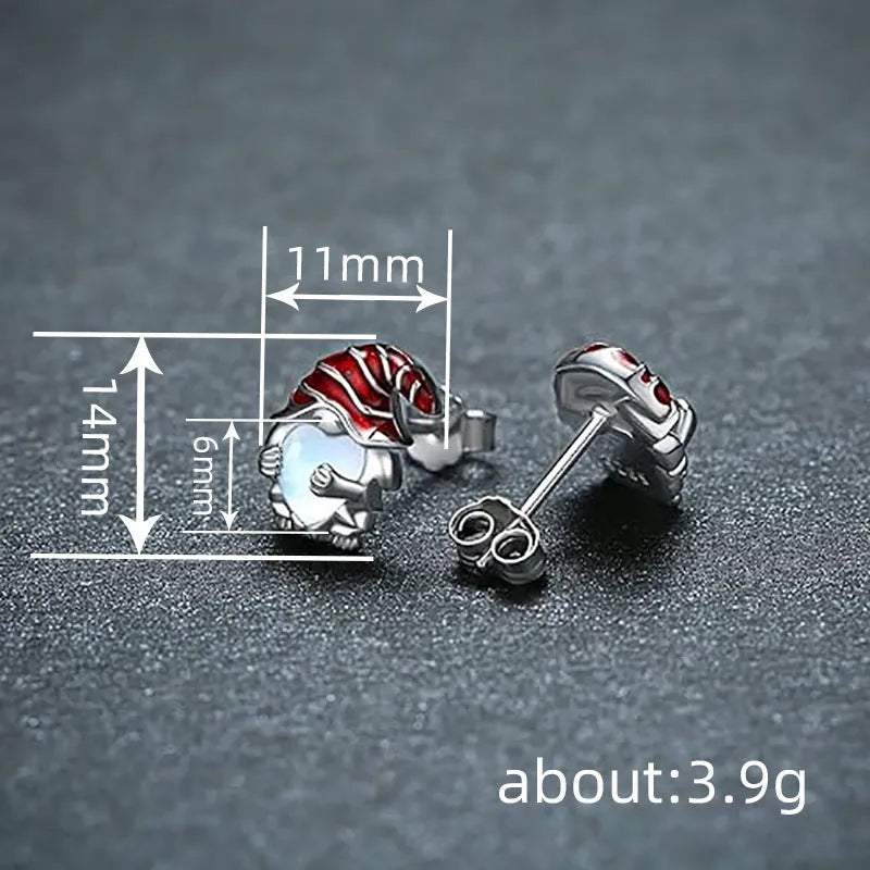 Santa Claus Christmas earrings with heart shape in electroplated white gold colour on copper