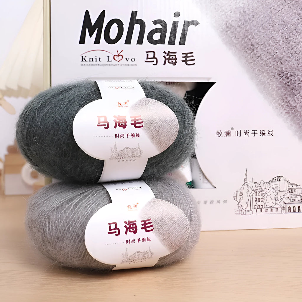 Hand-woven mohair scarf in multiple colour options with DIY knitting wool ball