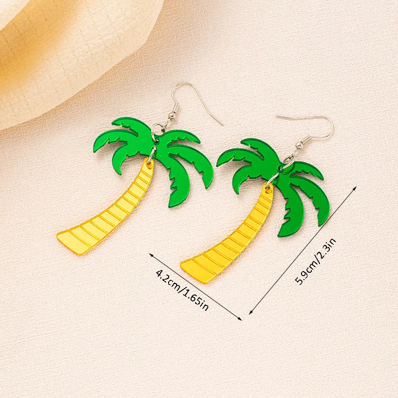 Drop earrings with acrylic coconut and artocarpus fruit charms on alloy hooks in summer colours