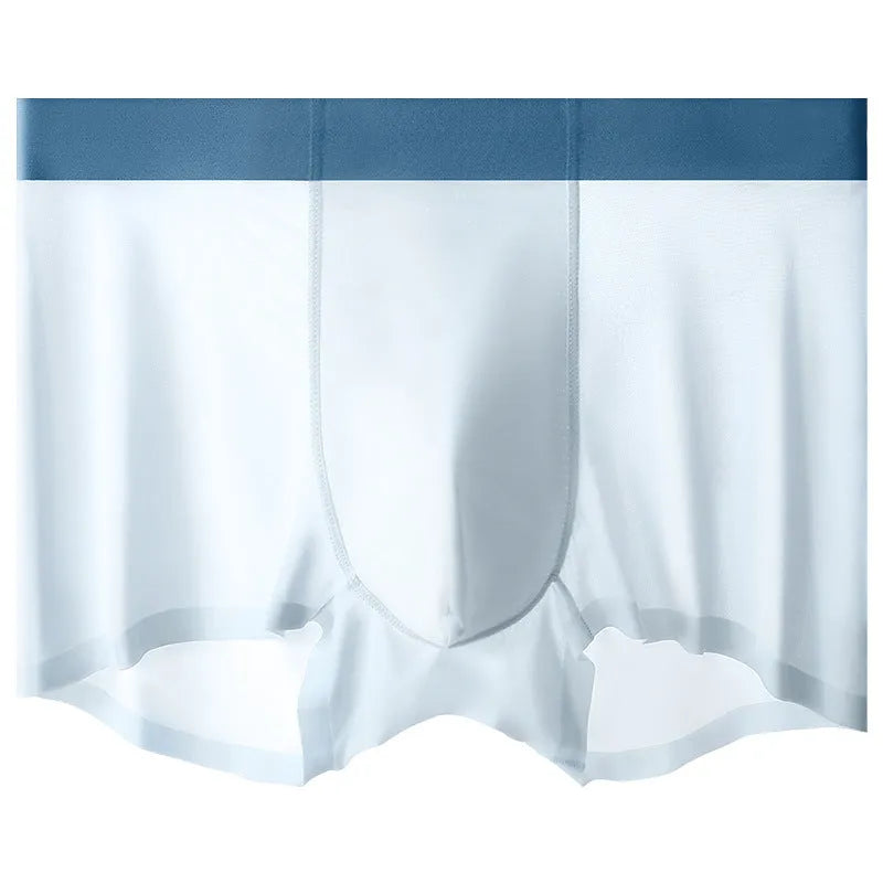 Men's solid colour ice silk shorts with mid waist and seamless knit construction.