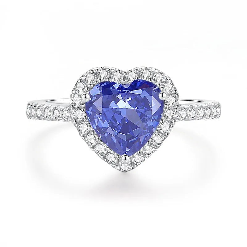 Heart-shaped sterling silver women's ring with an ice flower cut Tan Sang zircon.