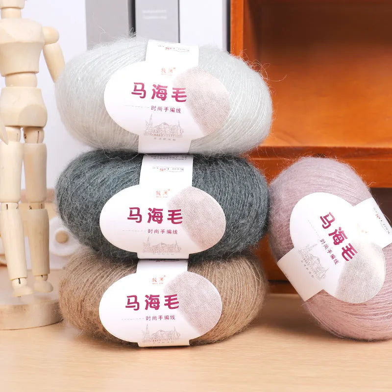 Hand-woven mohair scarf in multiple colour options with DIY knitting wool ball