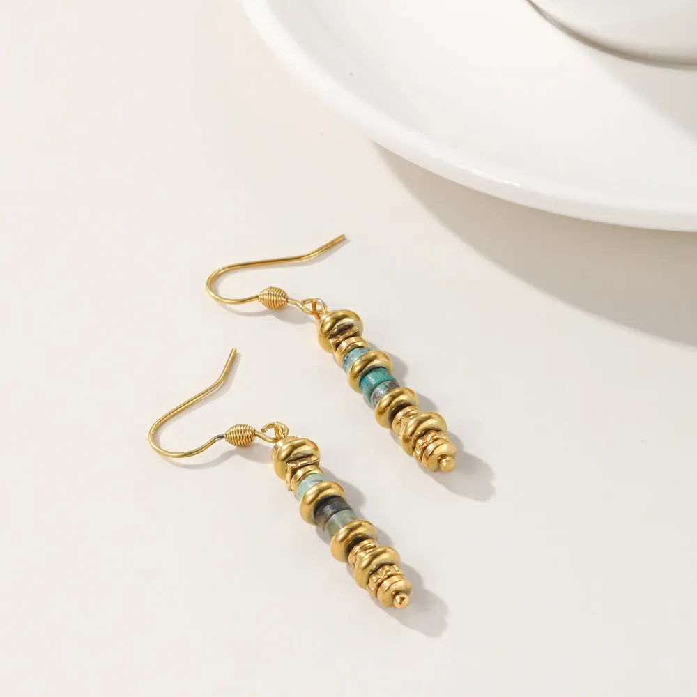 Silver-tone geometric titanium steel dangle earrings with 45mm drop length