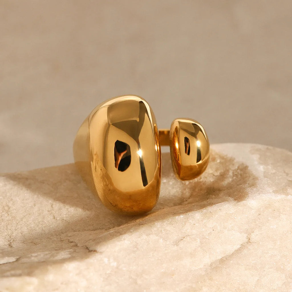 Geometric stainless steel open ring with exaggerated European American styling