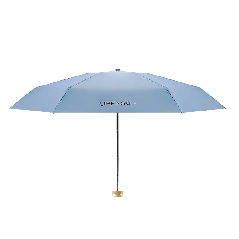 Compact folded five-fold sun umbrella with alloy ribs and NC fabric canopy