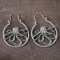 Vintage style octopus earrings in antique silver finish with detailed animal sculpture design