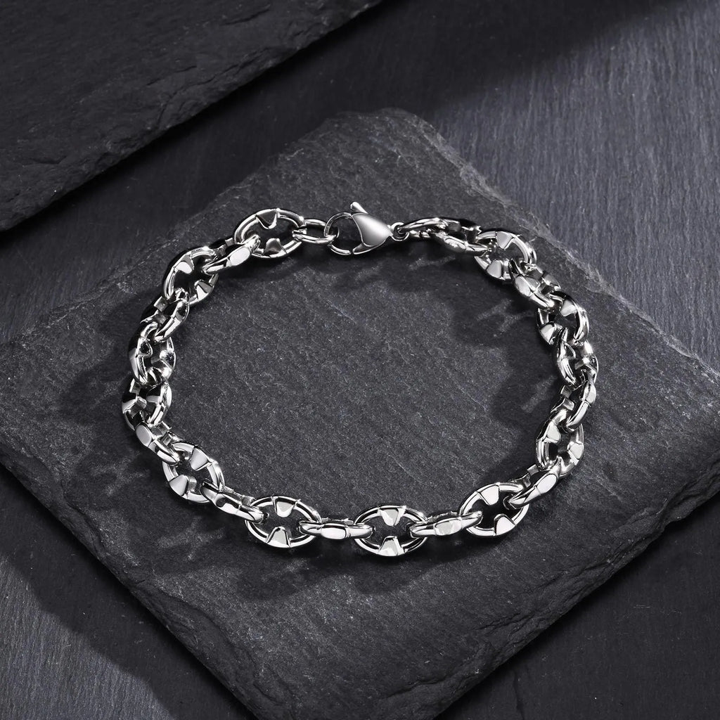 Stainless steel thick chain geometric bracelet in steel colour with handmade hip hop style