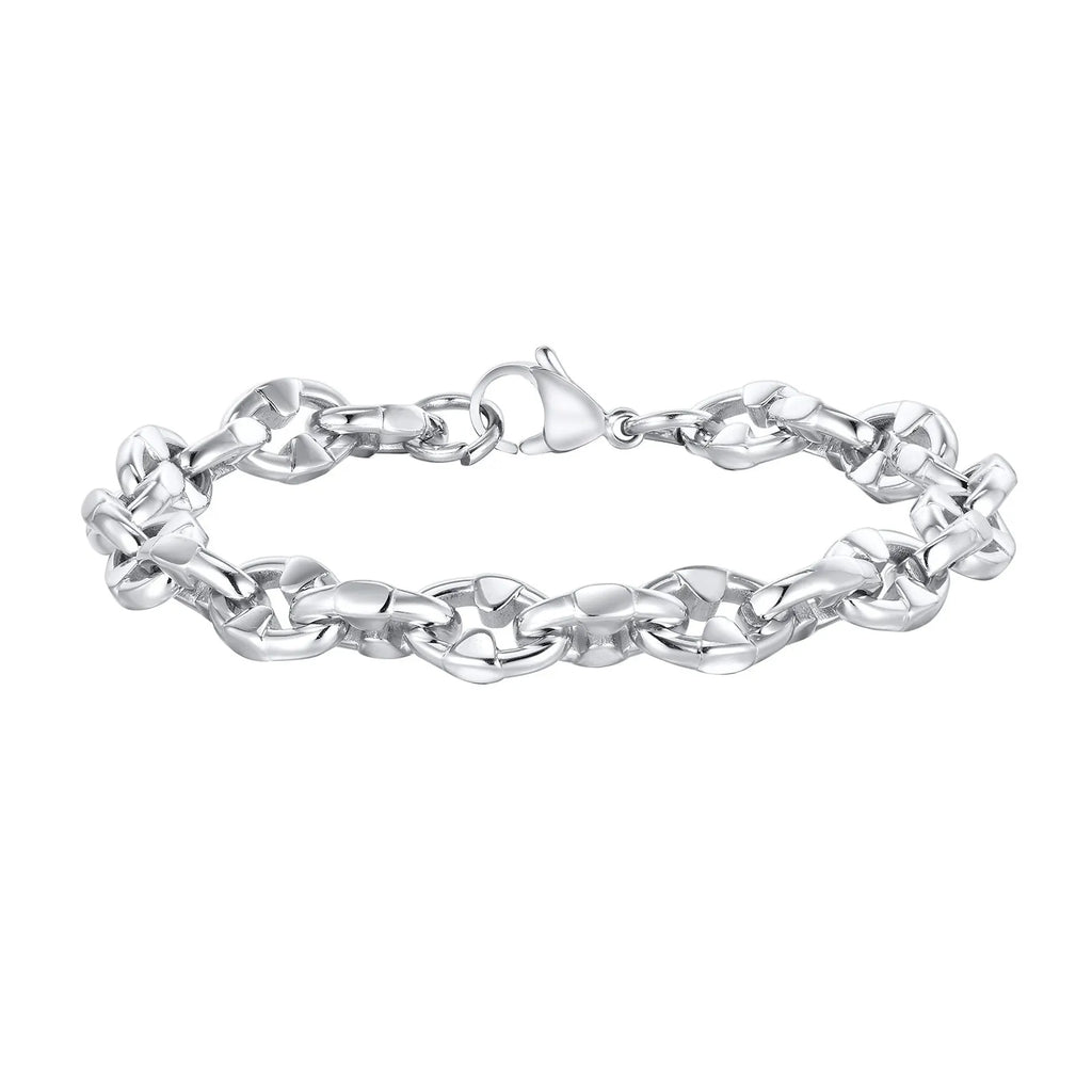 Stainless steel thick chain geometric bracelet in steel colour with handmade hip hop style