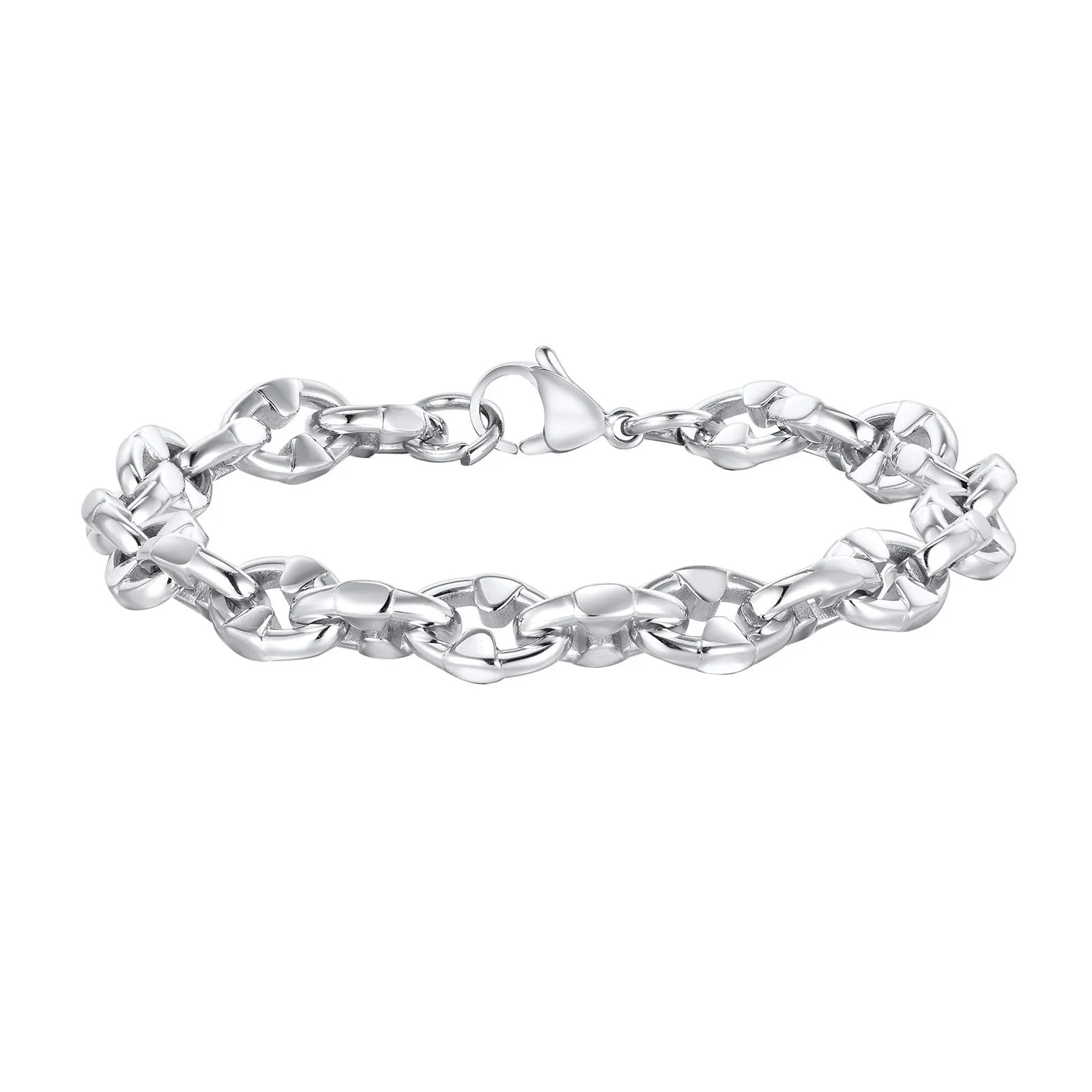 Stainless steel thick chain geometric bracelet in steel colour with handmade hip hop style