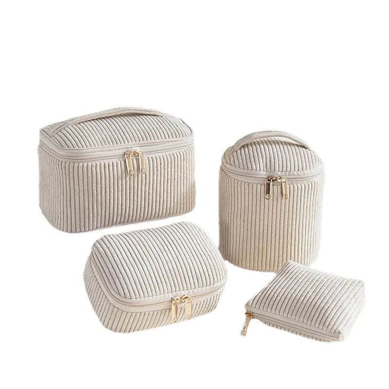 Flannelette makeup bag four-piece travel set in cube style design with modern simplicity aesthetic