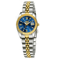 Slim 10mm waterproof women's fashion quartz watch showing gold and silver colour options.